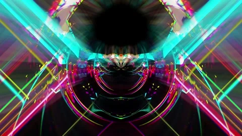 Abstract Sci-Fi Neon Laser Tunnel Loop 4 Stockbeeldmateriaal 343958036