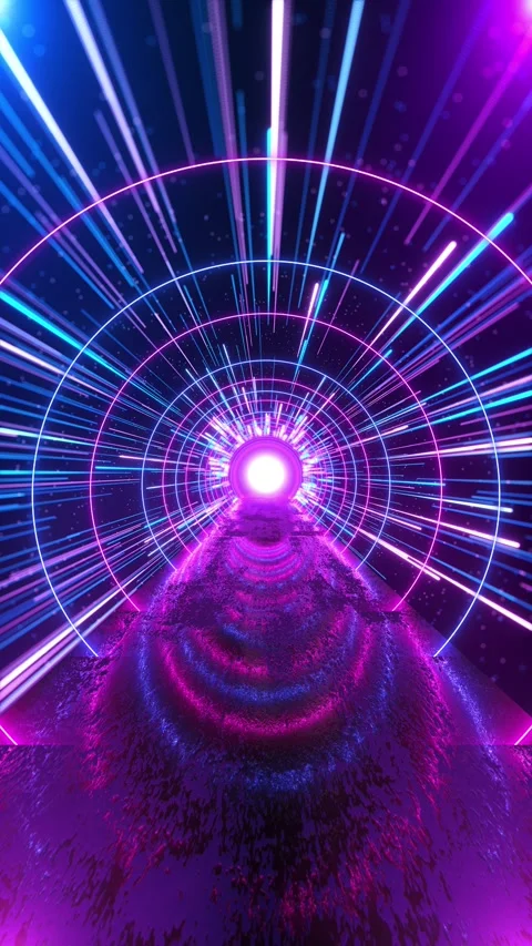 Abstract Sci-Fi Neon Light Speed Warp Tunnel Cyberpunk Neon Data Transfer Portal Stock Footage 342781954