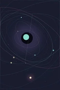 Abstract sci-fi orbit network with neon lines and glowing nodes creates a f.. Illustrazione stock