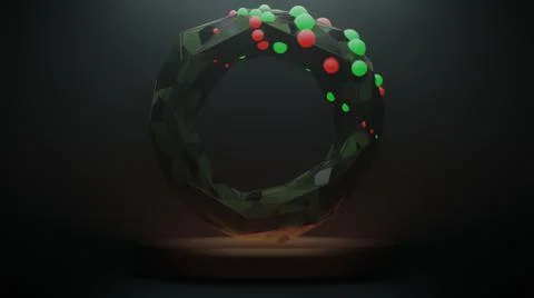 Abstract sci-fi shape object with green and red color sphere foggy environment. Stock Illustration