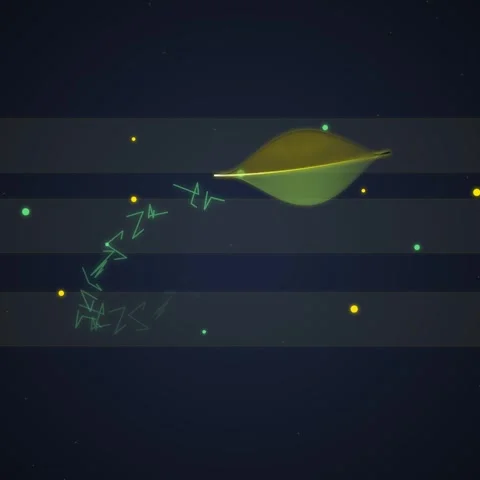 Abstract Sci-Fi spaceship with glowing lights in dark blue starry night sky Stock Footage 348199464