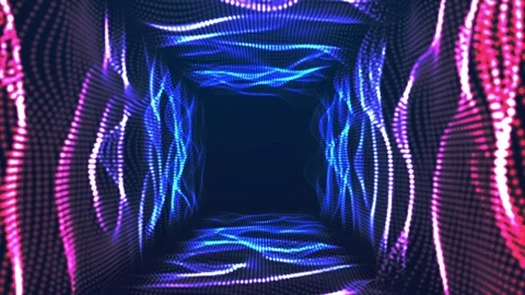 Abstract Sci-Fi Square Tunnel Neon Wave Corridor Loop Background Stock Footage 340489608