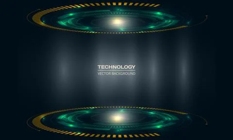 Abstract sci fi technology background with luminous circular rings, glowing Illustrazione stock