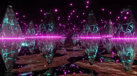 Abstract sci-fi triangular objects set having a beautiful blue texture. Stock Illustration