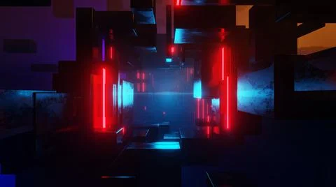 Abstract sci-fi tunnel. EDM club concert, high tech background. Time warp por Illustrazione stock