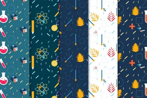 Abstract science and education pattern bundle design with dark backgrounds... Stock Illustration