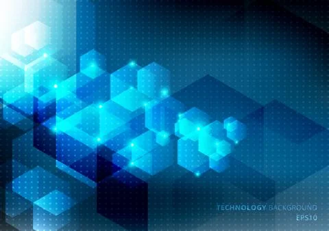 Abstract science and technology concept from blue hexagons elements glow on d Stock Illustration