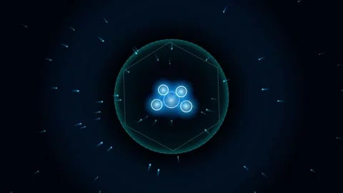 Abstract science animation featuring glowing blue atomic structure rotating.. 動画素材 345277097