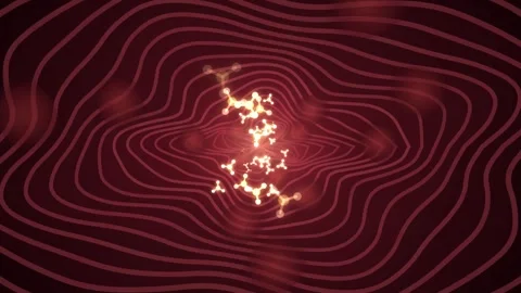 Abstract science animation with rotating molecules floating above dark red .. Stock Footage 347995507