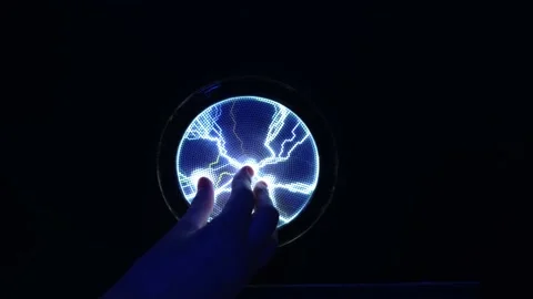 Abstract science background and object, electric lighting. Hand touching plasma Stock Footage 154933054