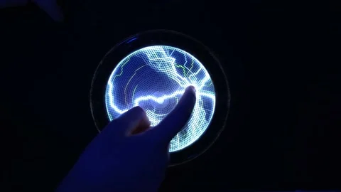 Abstract science background and object, electric lighting. Hand touching plasma Vídeos de archivo 156964433