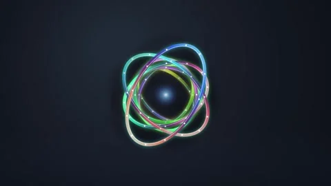 Abstract science background featuring rotating colorful rings orbiting cent.. Stock-Footage 346989045