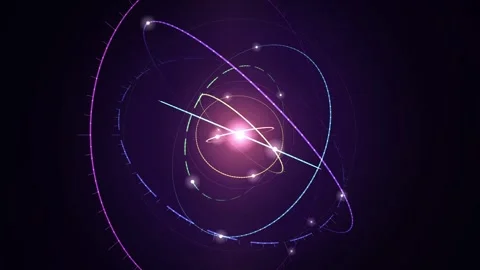 Abstract science background with a glowing atom model showing orbiting part.. Stockbeeldmateriaal 346981243