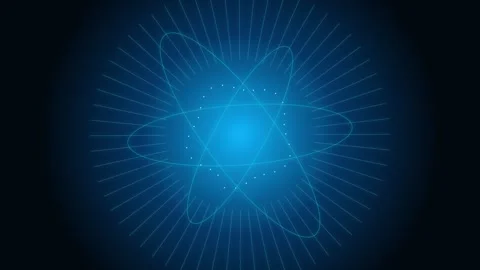Abstract science background with rotating atom model featuring neon glowing.. Stock Footage 342431368