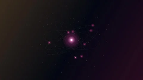 Abstract science background with rotating atom model and glowing particles .. Stock Footage 348169564