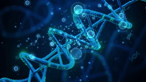 Abstract Science DNA Helix Molecular Structure with Blue Glowing Particles .. Stock Footage 339051637