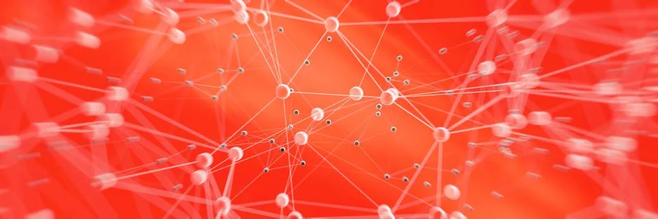 Abstract science molecular structure background, white spheres network on red Stock Illustration