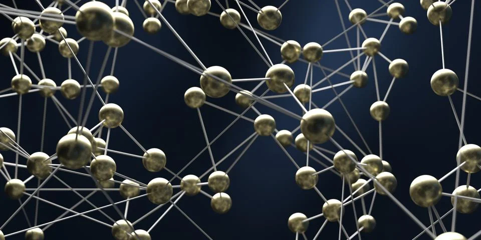 Abstract science molecular structure network, dark background, 3d illustratio Stock Illustration