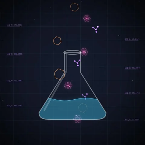 Abstract Science Molecules and Flask Animation - Blue Liquid and Hexagons Stock Footage 348199328
