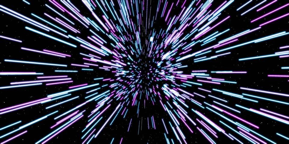 Abstract science or technology background with circular neon light beams rays 3d Stock Illustration
