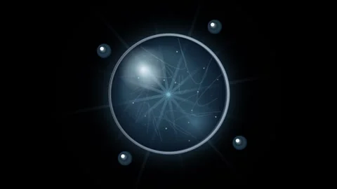 Abstract scientific atomic model animation featuring rotating electrons orb.. Video stock 344905723