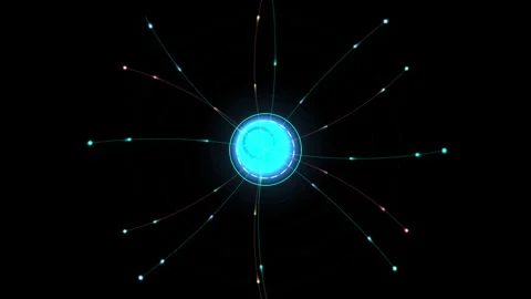 Abstract scientific atomic particle animation with energy rays on black bac.. Stock Footage 345984094