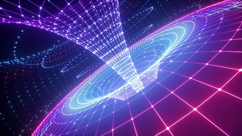 Abstract scientific background, neon glowing funnel grid, forces of nature, u Stock Footage 103049909