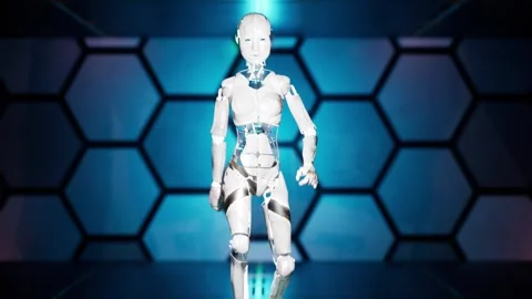 Abstract scifi animation with artificial intelligence humanoid robot walking Stock-Footage 246679231