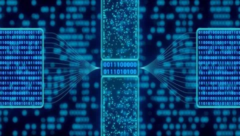 Abstract screen with binary code. Digital screen with blue illuminated bin... Stock Photos