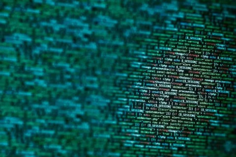 Abstract screen code background. Technology development concept texture. PHP  Foto stock