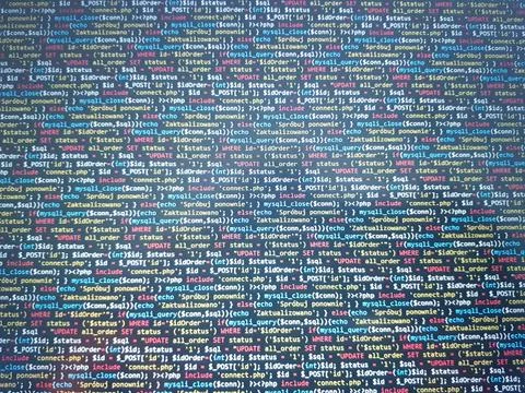 Abstract screen code background. Technology development concept texture. PHP  Stock Photos