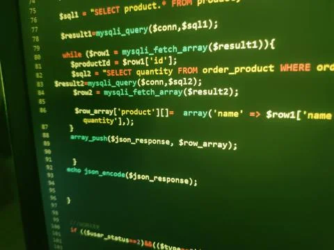 Abstract screen code background. Technology development concept texture. PHP  Stock-Fotos