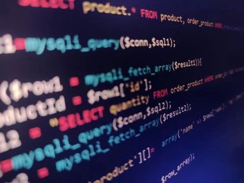 Abstract screen code background. Technology development concept texture. PHP  Stock-Fotos