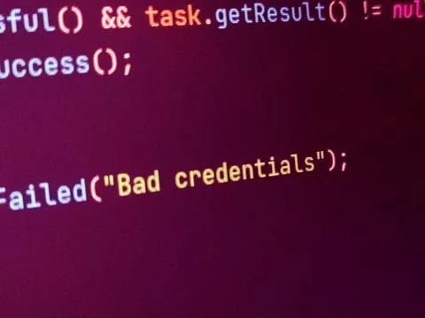 Abstract screen code background. Technology development concept texture. PHP  Stock Photos