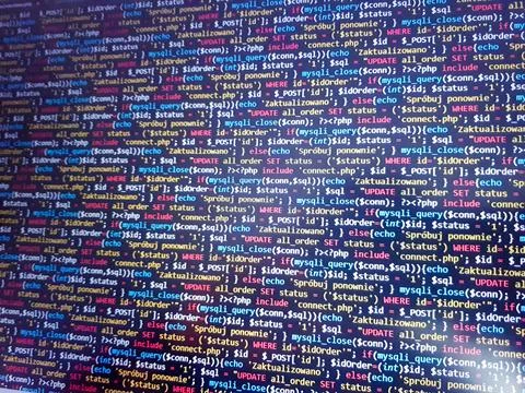 Abstract screen code background. Technology development concept texture. PHP  Foto stock