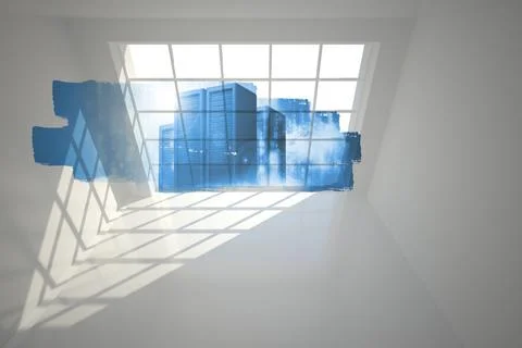 Abstract screen in room showing server towers Stock Illustration
