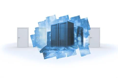 Abstract screen in room showing server towers Stock Illustration