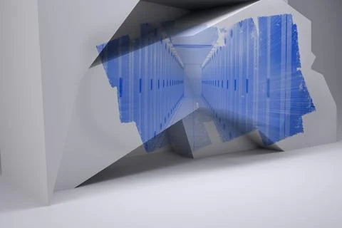 Abstract screen in room showing server towers Stock Photos