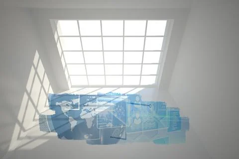 Abstract screen in room showing technology interface 库存插图