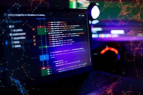 Abstract screen of web developer . Data network hardware Concept. Stock Photos