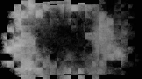 An abstract screensaver. An explosion of smoke divided into blocks on a black Video stock 238966197
