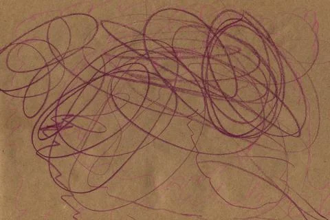 Abstract Scribble Art Drawing with Purple Crayon Lines on a Textured Brown .. Stock Illustration