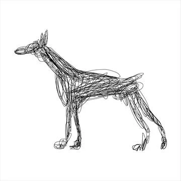Abstract Scribble Dogs Vector Set, Standing Doberman and Sitting Shepherd Line Stock Illustration
