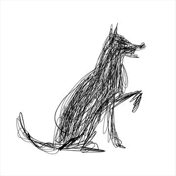 Abstract Scribble Dogs Vector Set, Standing Doberman and Sitting Shepherd Line Stock Illustration