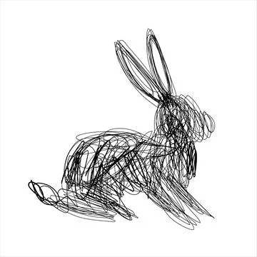 Abstract Scribble Hare Vector Set, Detailed Line Art Rabbit Sketch Illustrations Stock Illustration