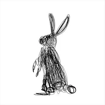Abstract Scribble Hare Vector Set, Detailed Line Art Rabbit Sketch Illustrations Stock Illustration