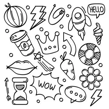 Abstract scribble icons hand-drawn doodle line. Stock Illustration