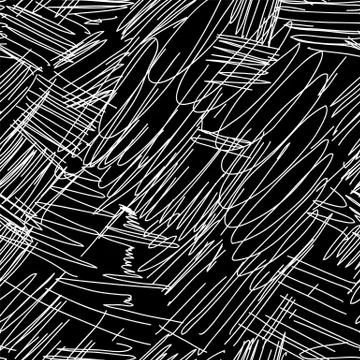 Abstract scribble seamless pattern on black background. Intersecting random l 스톡 일러스트