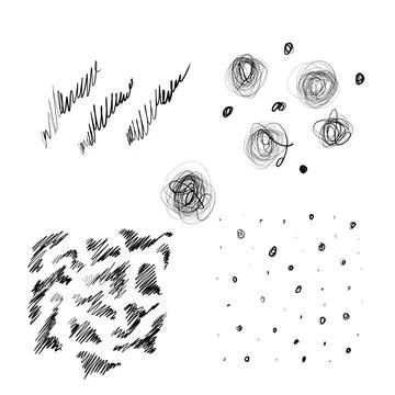 Abstract Scribble Textures Set Vector Illustration, Hand Drawn Scribbled Circles Stock Illustration