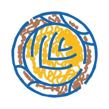 Abstract scribbled circle design with blue and yellow lines Illustrazione stock